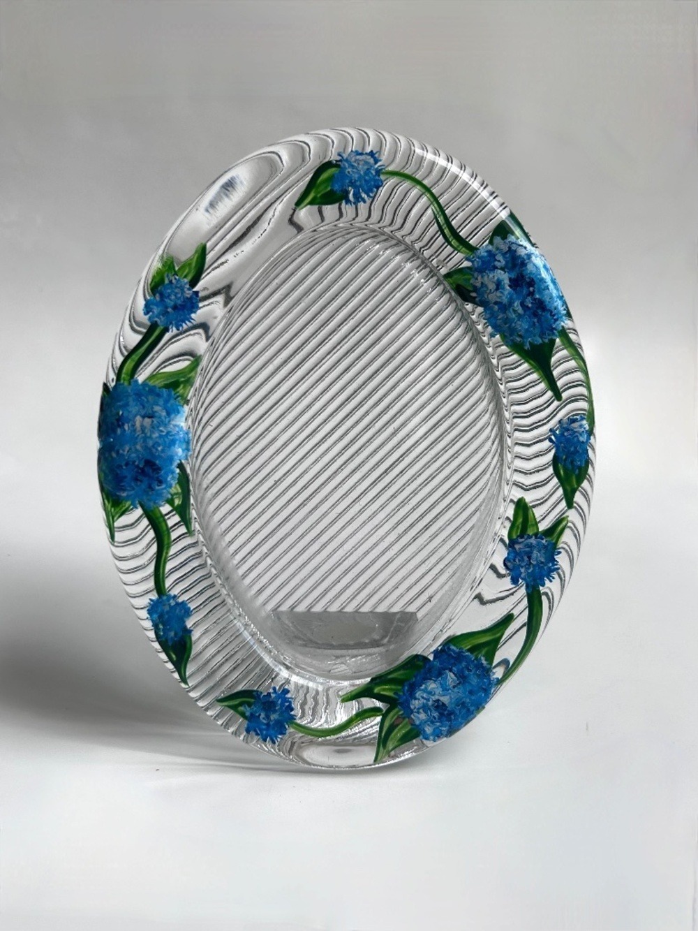Vintage Mikasa Crystal Swirl Picture Frame with Hand Painted Flowers